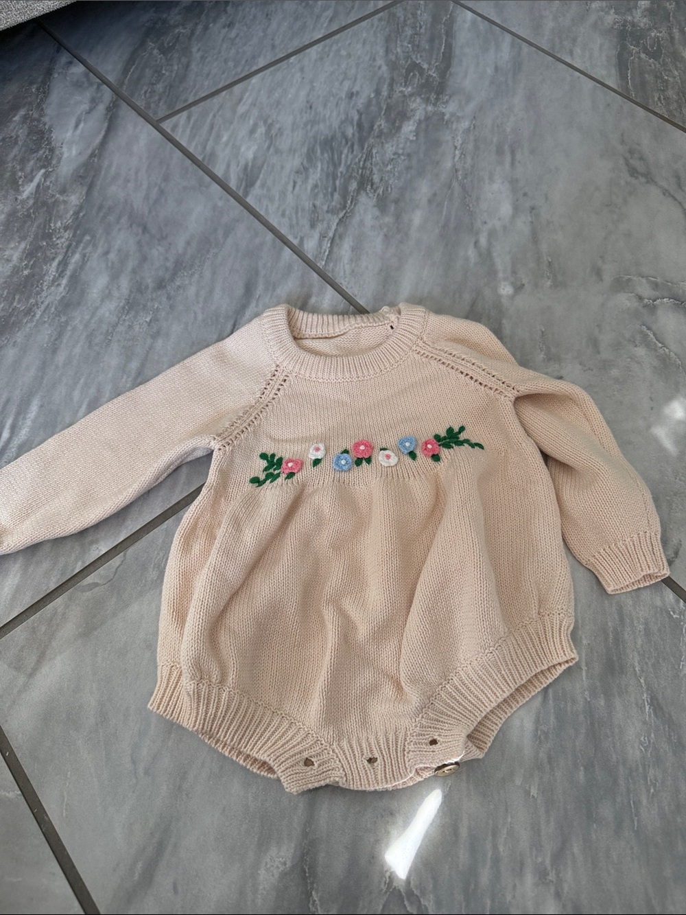 Baby Girl Cream Knit Floral Romper Sweater